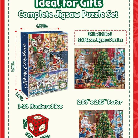 NEW Christmas Advent Calendar 24 Individual Theme Jigsaw Puzzles - Picture 5 of 9